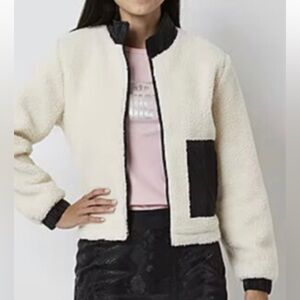 🆕 Juicy Couture Sherpa Cream Leather Accent Bomber Jacket NWOT Size L